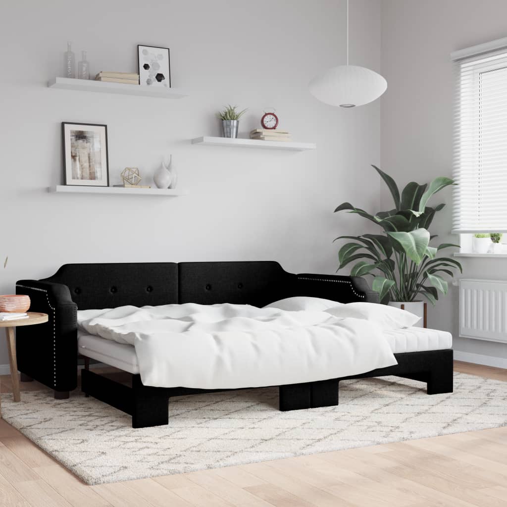 daybed med udtræk og madras 100x200 cm stof sort
