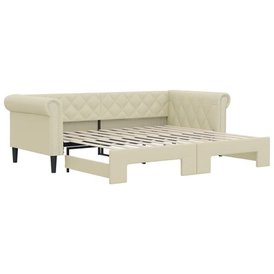 daybed med udtræk 90x200 cm kunstlæder cremefarvet
