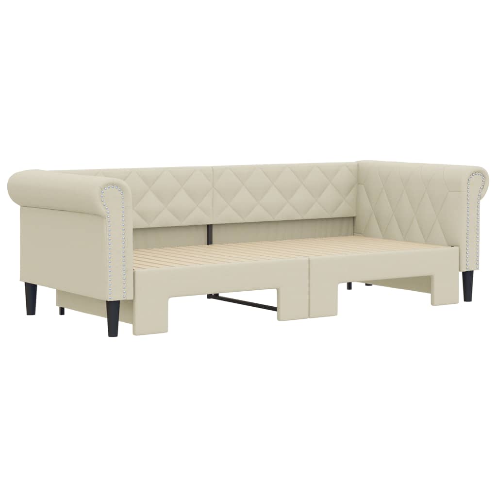 daybed med udtræk 90x200 cm kunstlæder cremefarvet