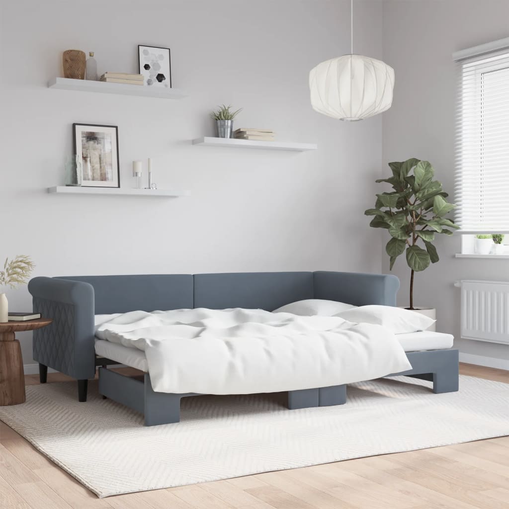 daybed med udtræk 80x200 cm velour mørkegrå