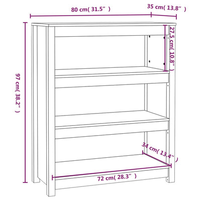 bogreol 80x35x97 cm massivt fyrretræ grå