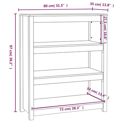 bogreol 80x35x97 cm massivt fyrretræ gyldenbrun