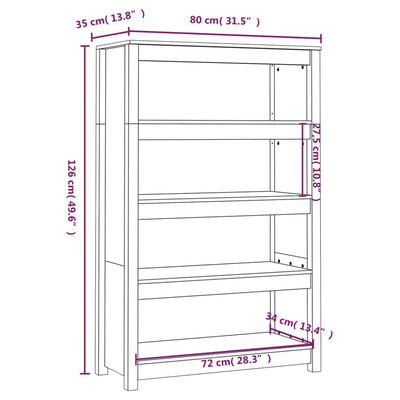 bogreol 80x35x126 cm massivt fyrretræ hvid