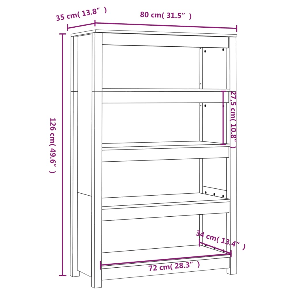 bogreol 80x35x126 cm massivt fyrretræ grå