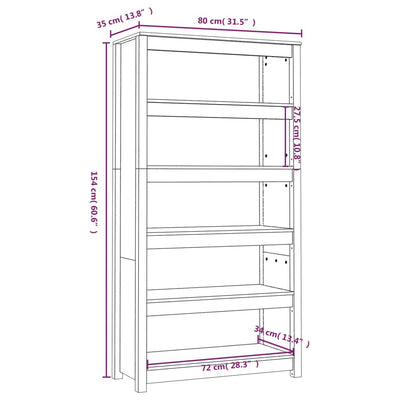 bogreol 80x35x154 cm massivt fyrretræ hvid