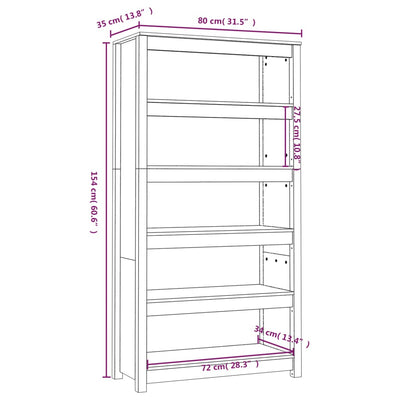 bogreol 80x35x154 cm massivt fyrretræ gyldenbrun