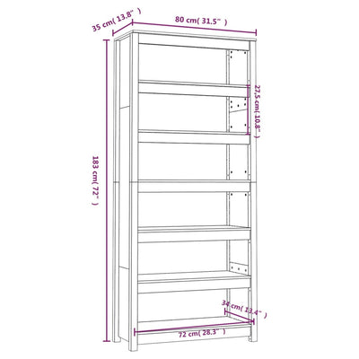 bogreol 80x35x183 cm massivt fyrretræ