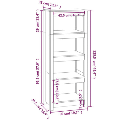 bogreol 50x35x125,5 cm massivt fyrretræ