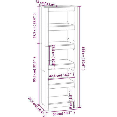 bogreol 50x35x154 cm massivt fyrretræ hvid