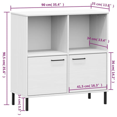 bogskab med metalben OSLO 90x35x90,5 cm massivt træ hvid