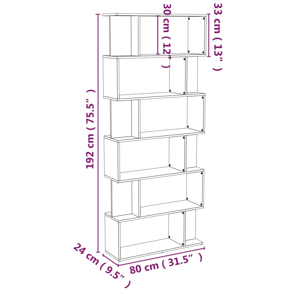 bogreol/rumdeler 80x24x192 cm konstrueret træ brunt eg