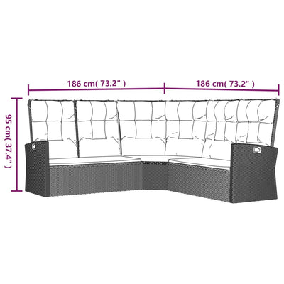hjørnemodul til sofa med hynder polyrattan sort