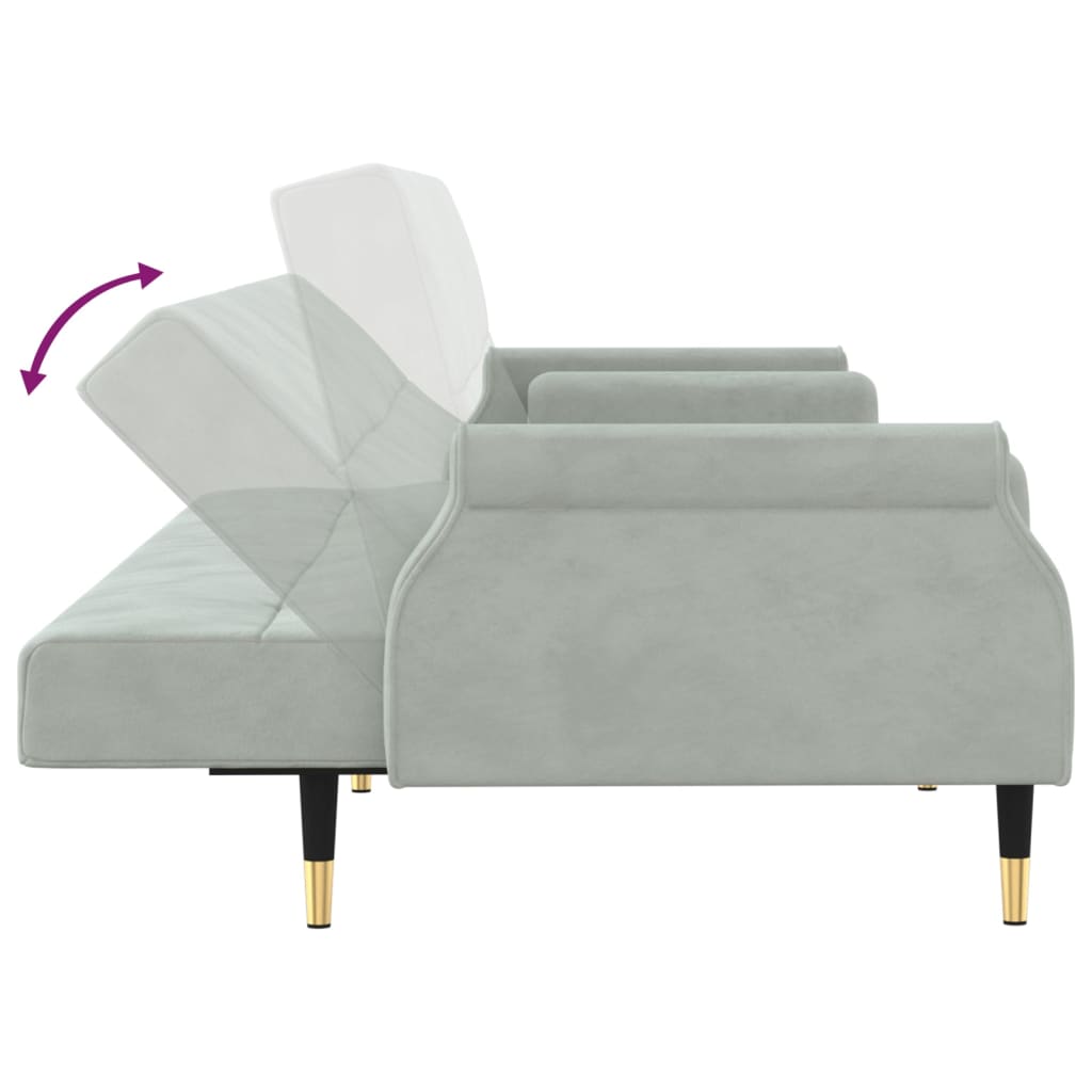 sovesofa med hynder velour lysegrå