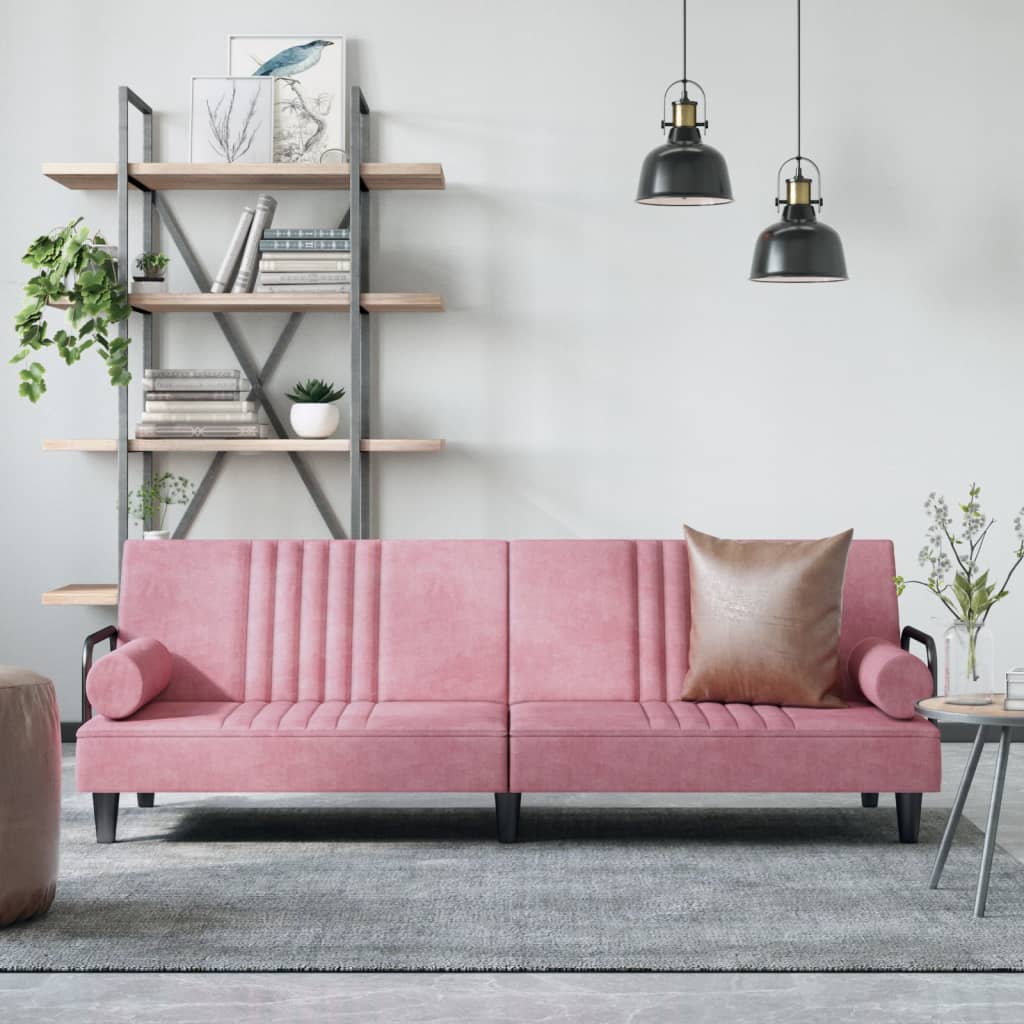 sovesofa med armlæn velour lyserød