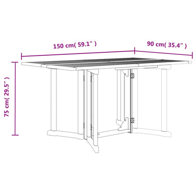 foldbart havebord 150x90x75 cm massivt teaktræ