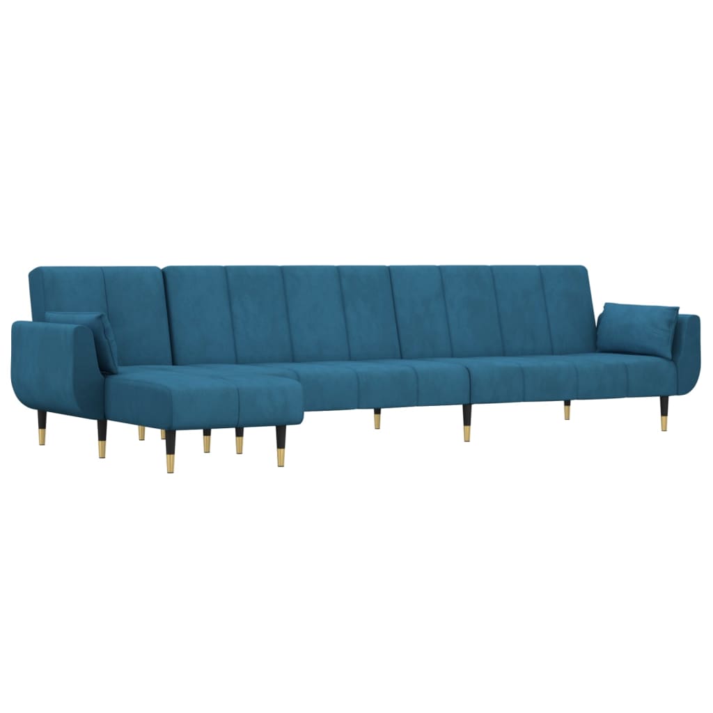 L-formet sovesofa 275x140x70 cm velour blå