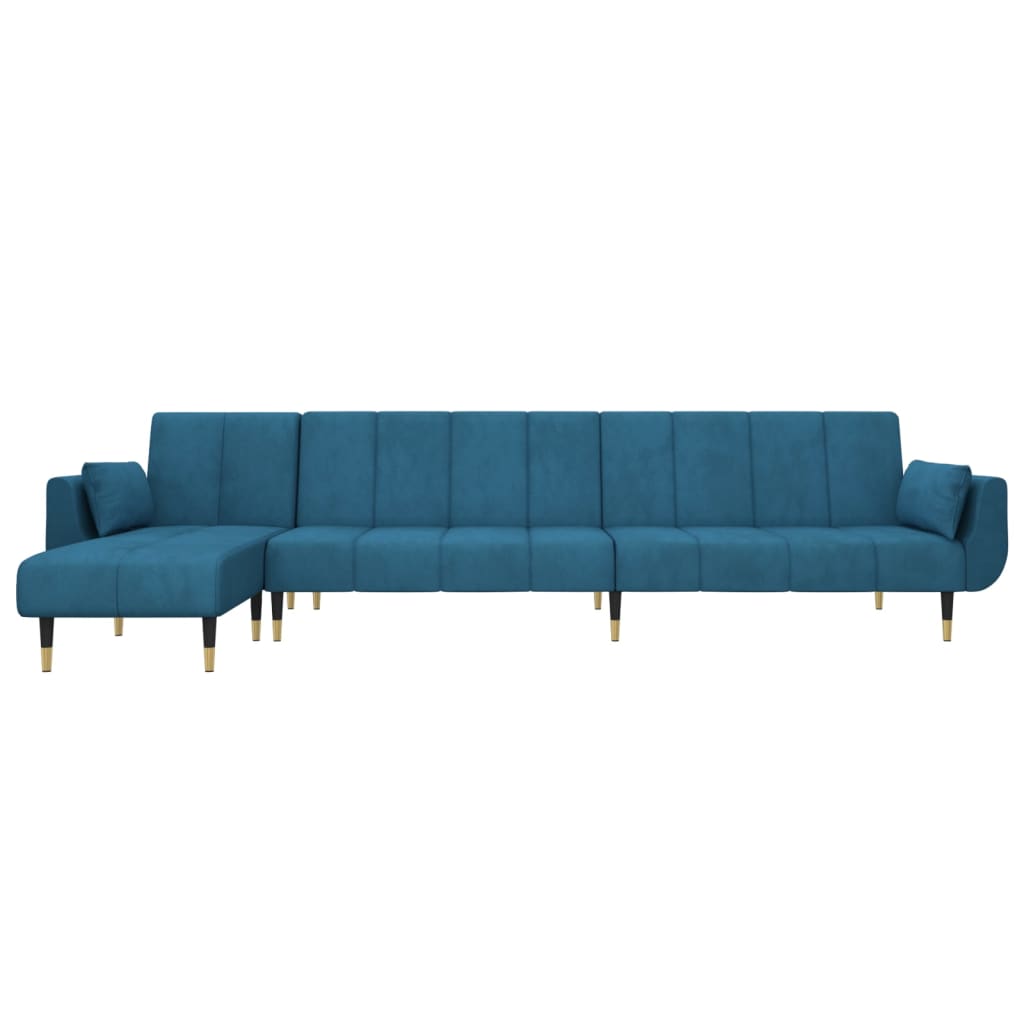 L-formet sovesofa 275x140x70 cm velour blå