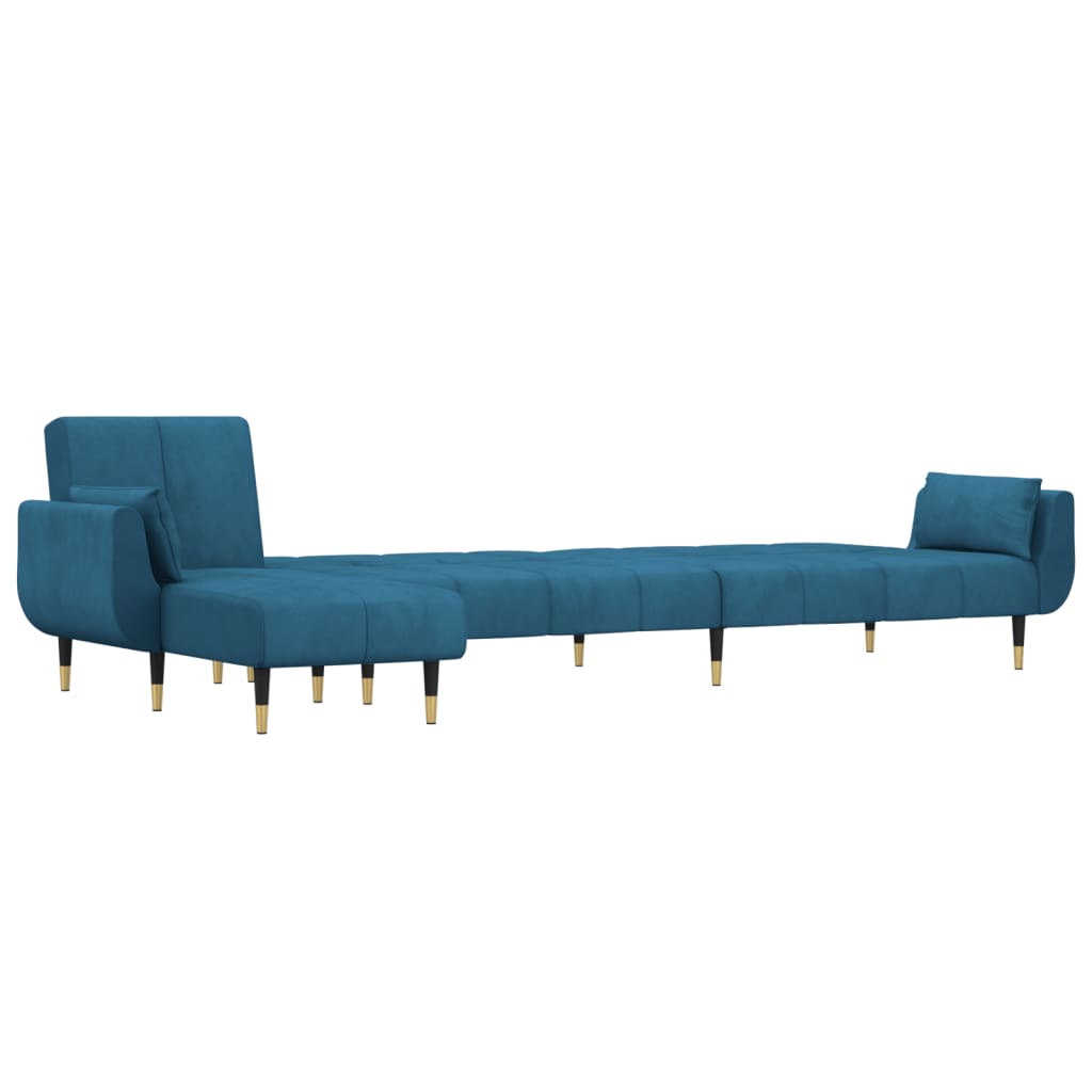 L-formet sovesofa 275x140x70 cm velour blå