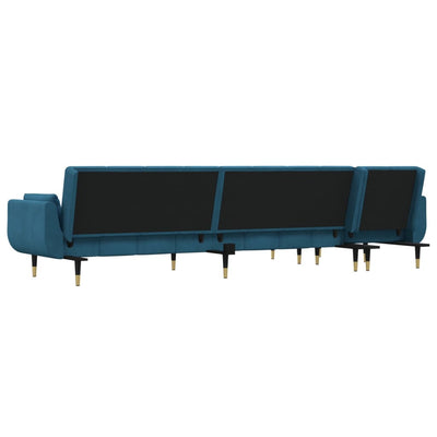 L-formet sovesofa 275x140x70 cm velour blå