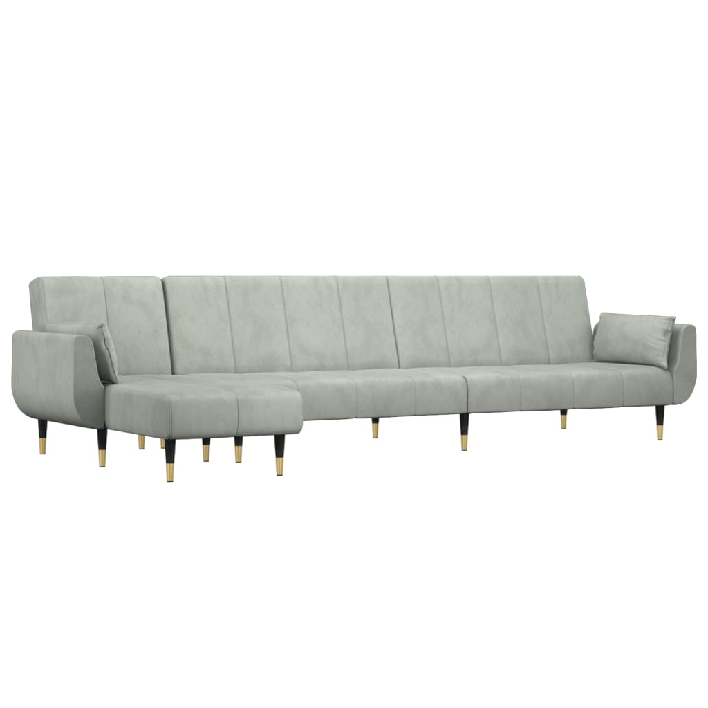 L-formet sovesofa 275x140x70 cm velour lysegrå