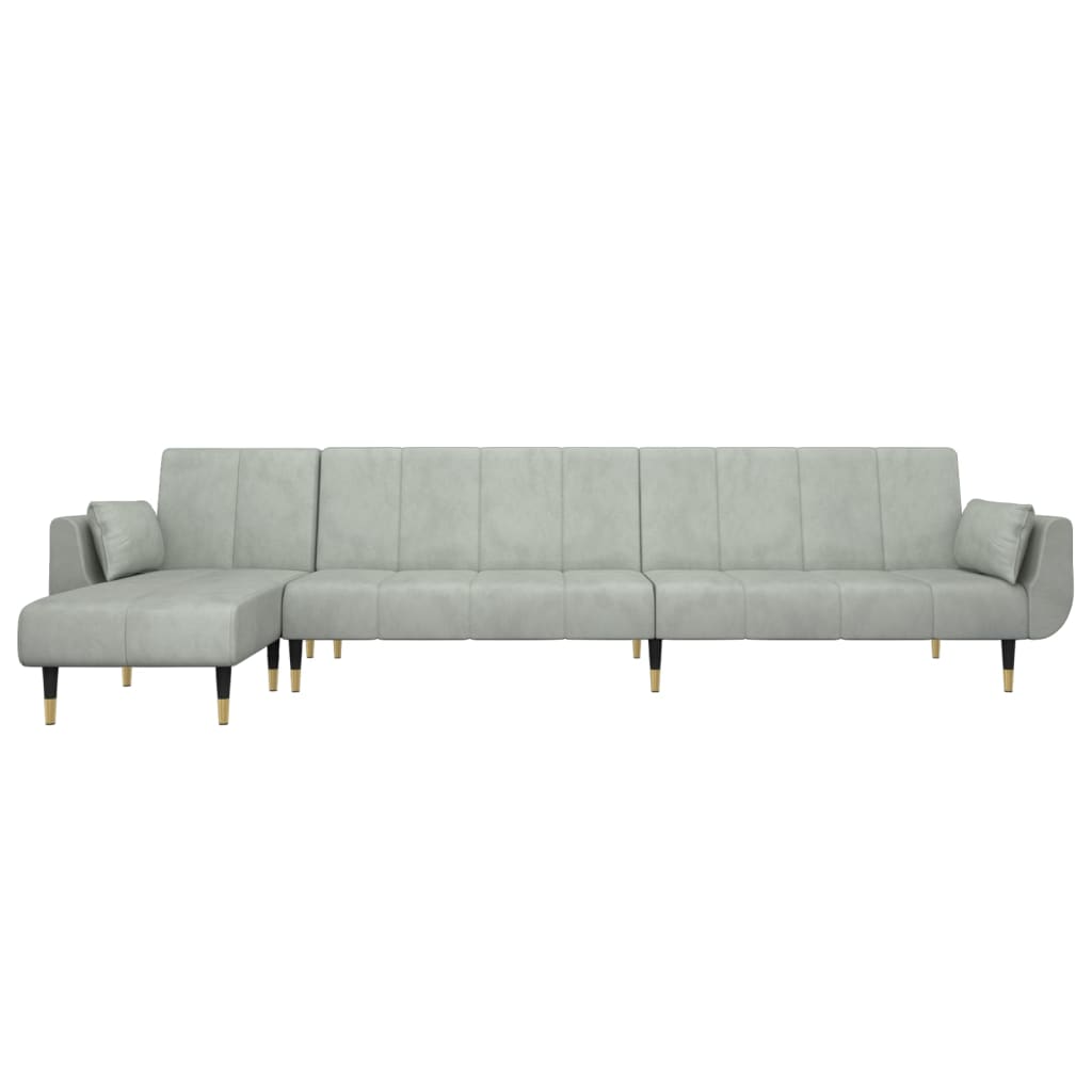 L-formet sovesofa 275x140x70 cm velour lysegrå