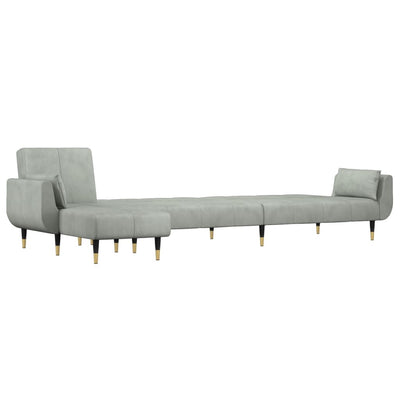 L-formet sovesofa 275x140x70 cm velour lysegrå