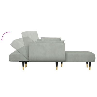 L-formet sovesofa 275x140x70 cm velour lysegrå