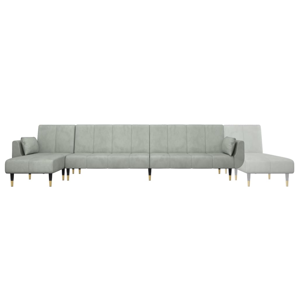 L-formet sovesofa 275x140x70 cm velour lysegrå