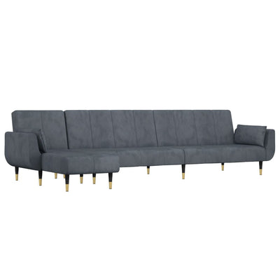 L-formet sovesofa 275x140x70 cm velour mørkegrå