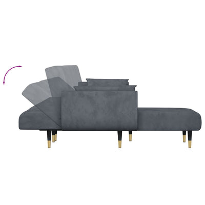 L-formet sovesofa 275x140x70 cm velour mørkegrå