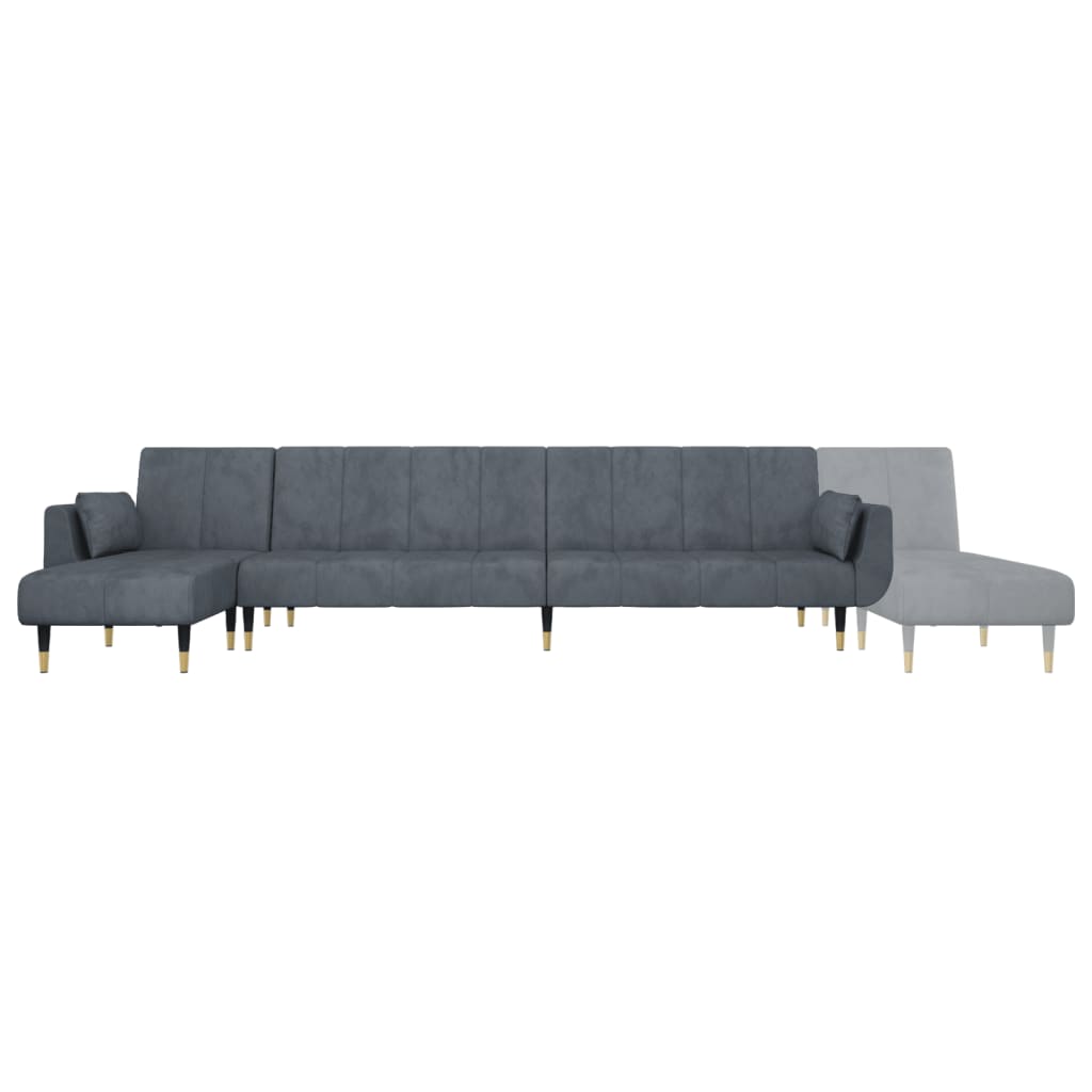 L-formet sovesofa 275x140x70 cm velour mørkegrå