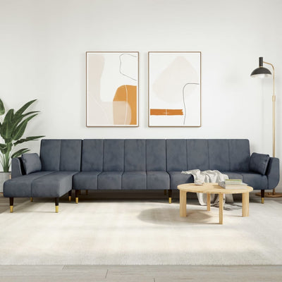 L-formet sovesofa 275x140x70 cm velour mørkegrå