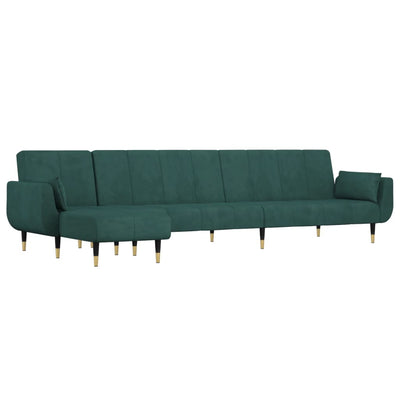 L-formet sovesofa 275x140x70 cm velour mørkegrøn