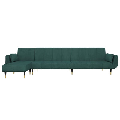 L-formet sovesofa 275x140x70 cm velour mørkegrøn