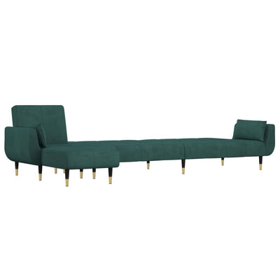 L-formet sovesofa 275x140x70 cm velour mørkegrøn