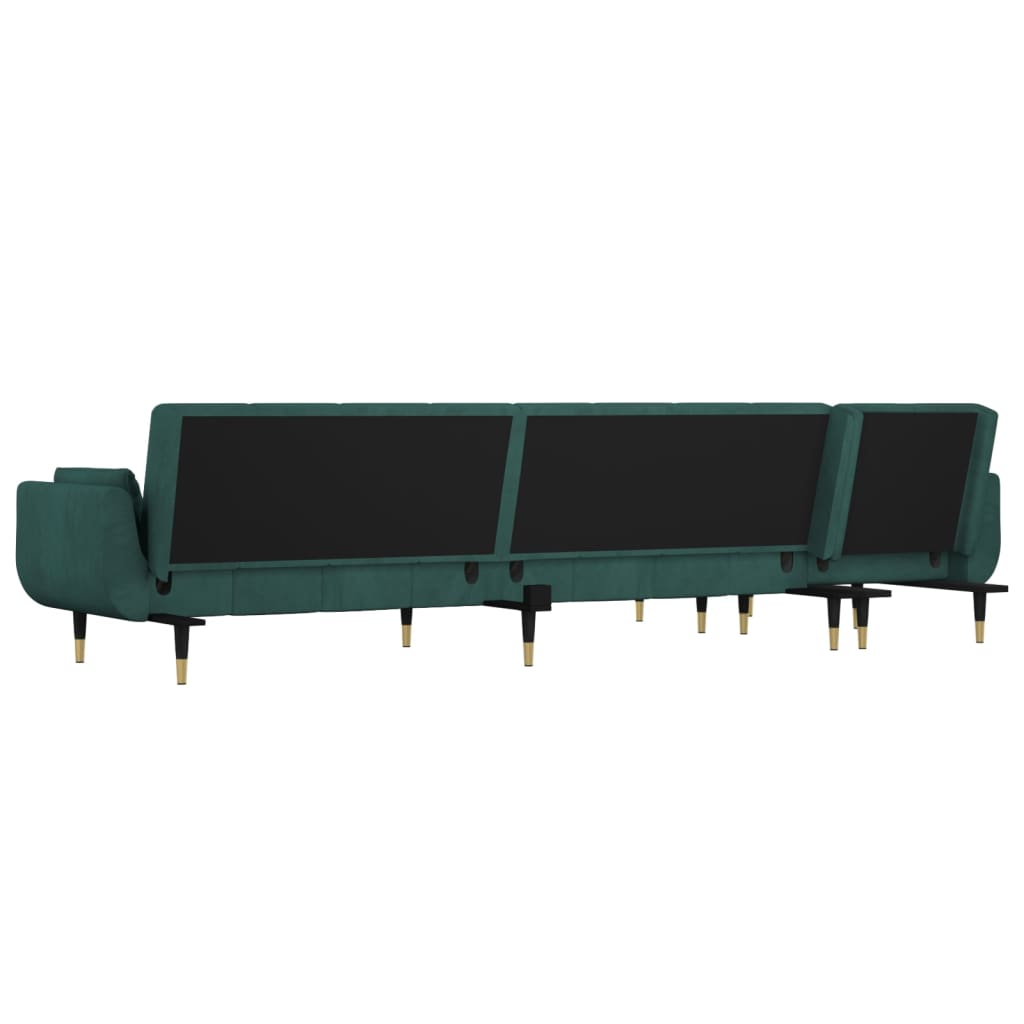 L-formet sovesofa 275x140x70 cm velour mørkegrøn