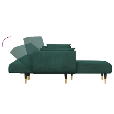 L-formet sovesofa 275x140x70 cm velour mørkegrøn