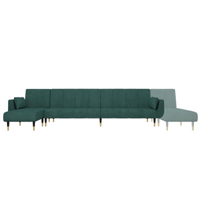 L-formet sovesofa 275x140x70 cm velour mørkegrøn