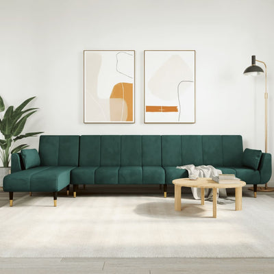 L-formet sovesofa 275x140x70 cm velour mørkegrøn