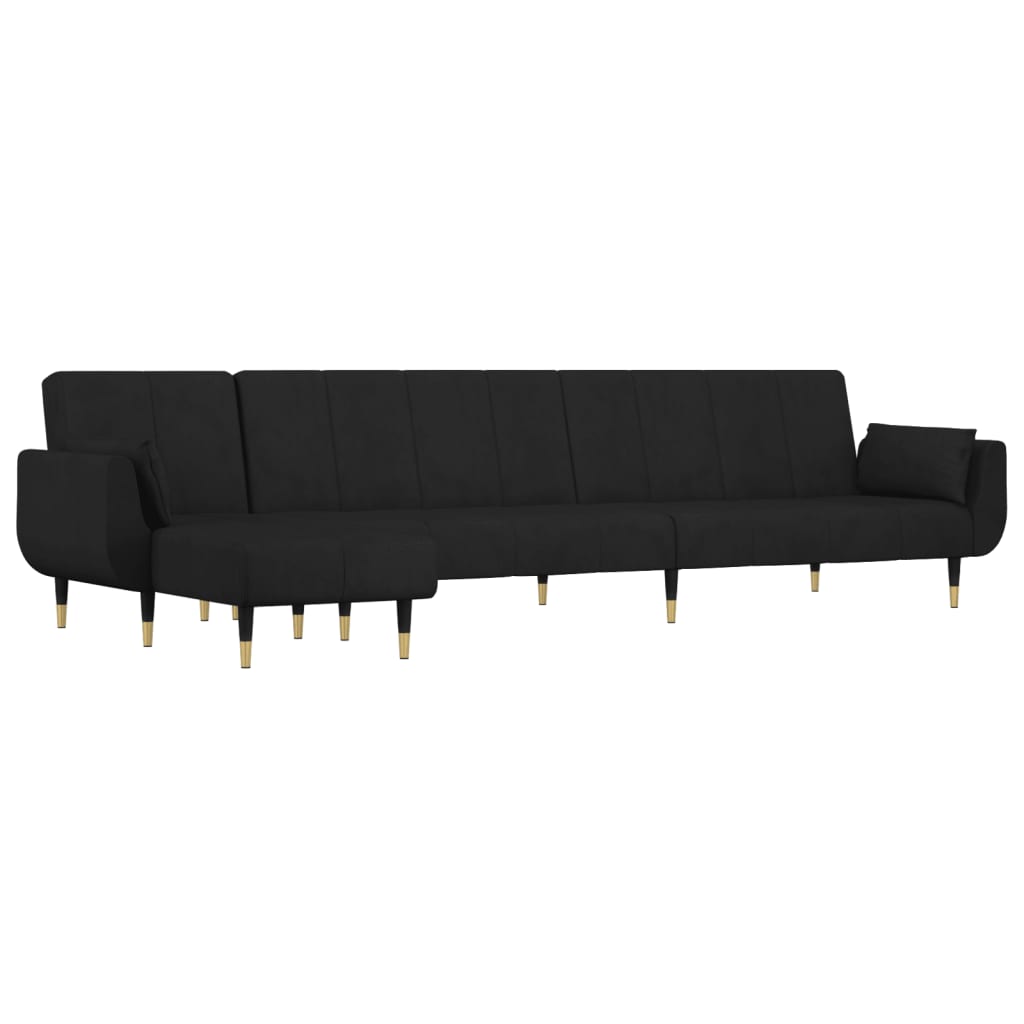 L-formet sovesofa 275x140x70 cm velour sort