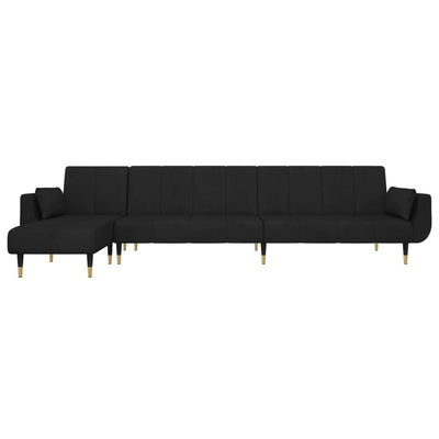 L-formet sovesofa 275x140x70 cm velour sort