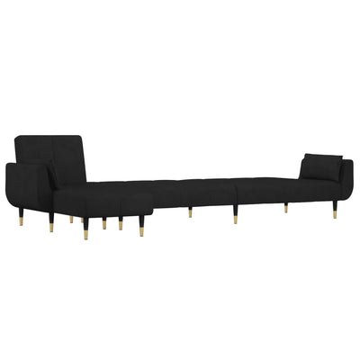 L-formet sovesofa 275x140x70 cm velour sort