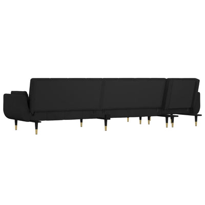 L-formet sovesofa 275x140x70 cm velour sort