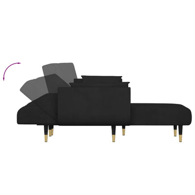 L-formet sovesofa 275x140x70 cm velour sort