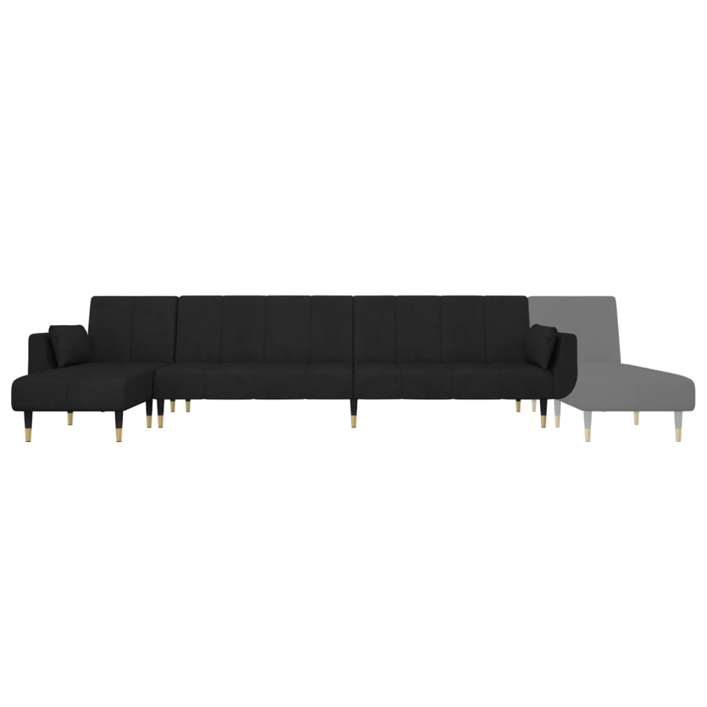 L-formet sovesofa 275x140x70 cm velour sort