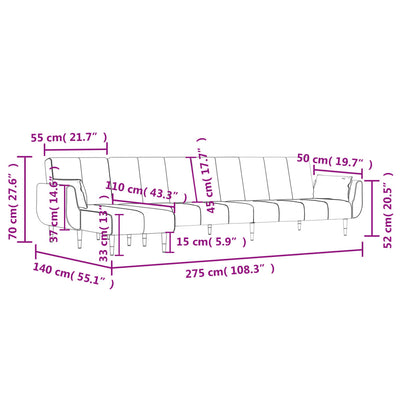 L-formet sovesofa 275x140x70 cm velour sort