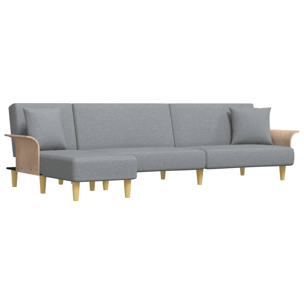 L-formet sovesofa 279x140x70 cm velour lysegrå