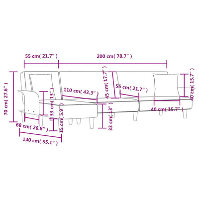 L-formet sovesofa 279x140x70 cm stof sort