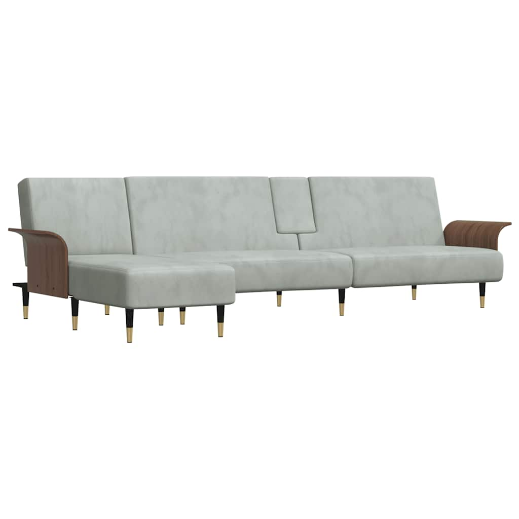 L-formet sovesofa 279x140x70 cm velour lysegrå