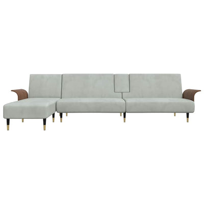 L-formet sovesofa 279x140x70 cm velour lysegrå